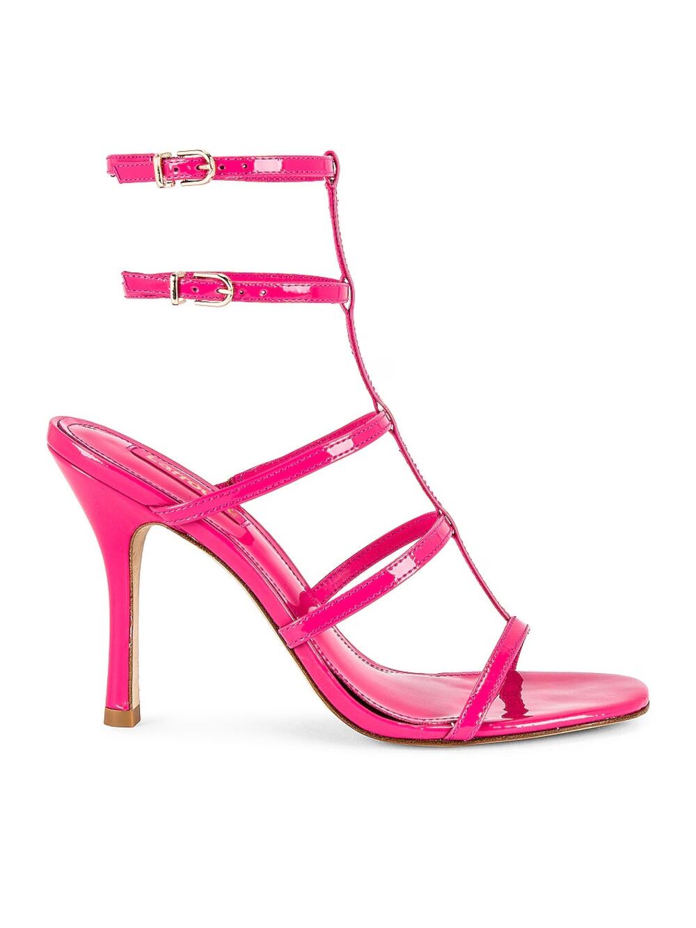 LARROUDÉ Serena Patent-Leather Strappy Sandals Pink Size 8 NEW